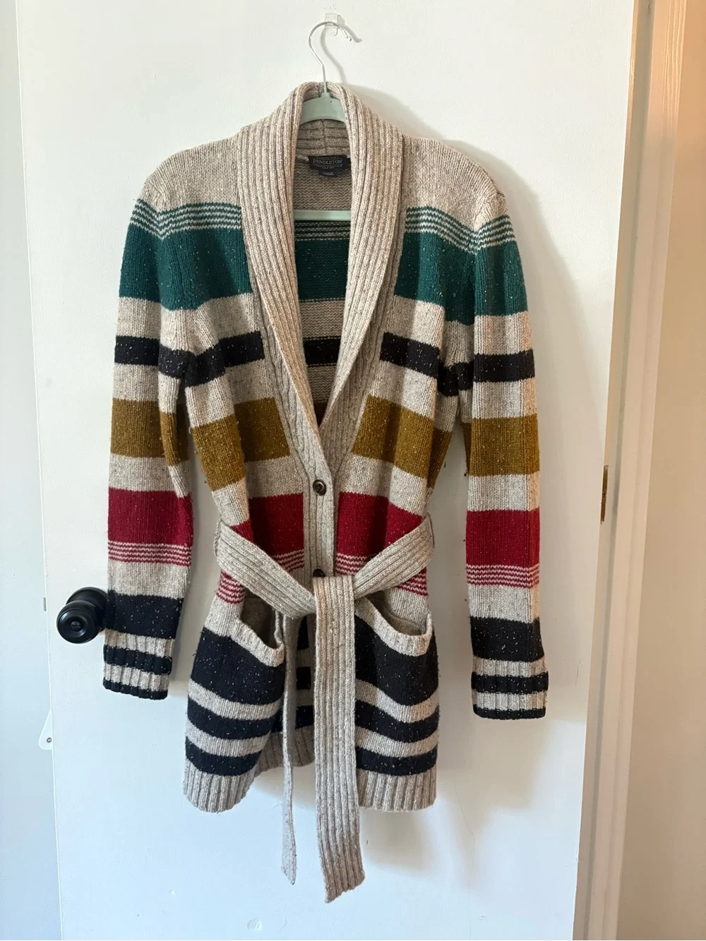 Camp Stripe Lambswool Blend Wrap Cardigan Like New Small